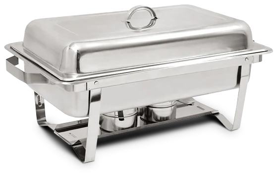 A stainless chafing dish and food warmer
