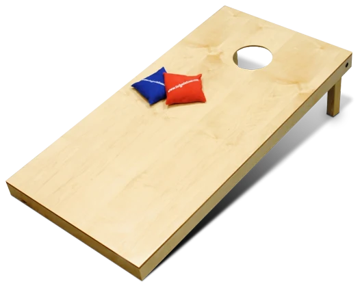 A cornhole board set with bean bags