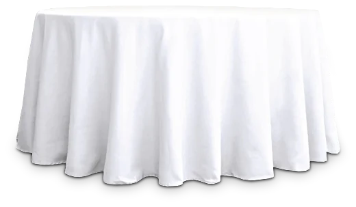 A white rental linen draped over a round table